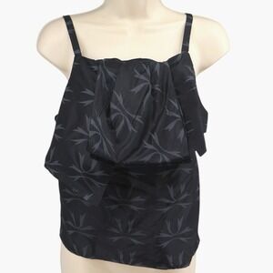 Rachel Comey Black Silk Ruffle Cami Top Tonal Botanical Print Sz XS Made in USA